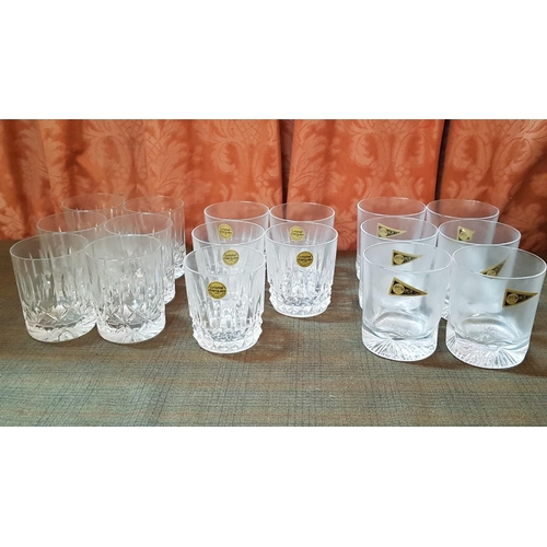 564 - 3x Crystal Sets of Different Pattern Whisky/Water Glasses, 2x of 6x Glasses Each Set and 1x of 5X Gl... 