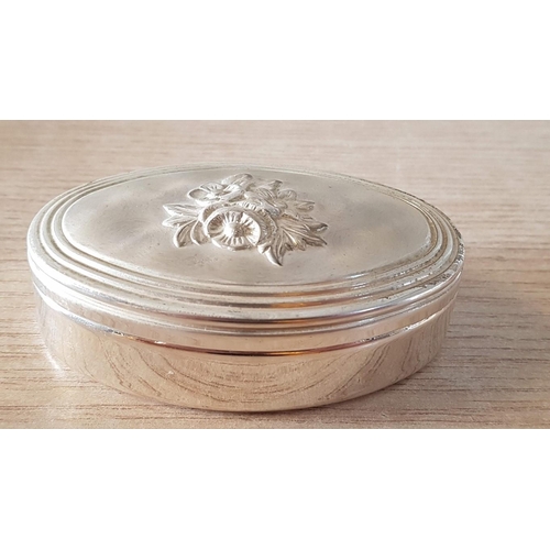 568 - ''Chinelly'' Silver Plated Oval Trinket Box with Embossed Floral Pattern Lid. (Approx. 9.5cm x 6.5cm... 