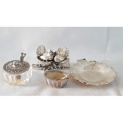 569 - Vintage Style Silver Tone Mini Tableware ( Mini Mustard and Salt Holders, Mini Pin Dish and ''Loving... 