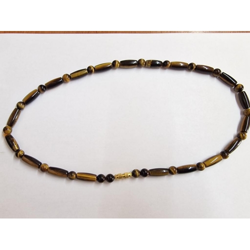 684 - Tiger's Eye Stone Necklace with Gold Tone Screw Clasp, (Approx. L: 60cm, Ø: 8mm)