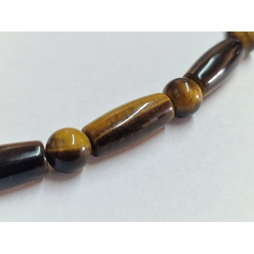 684 - Tiger's Eye Stone Necklace with Gold Tone Screw Clasp, (Approx. L: 60cm, Ø: 8mm)