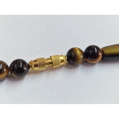 684 - Tiger's Eye Stone Necklace with Gold Tone Screw Clasp, (Approx. L: 60cm, Ø: 8mm)