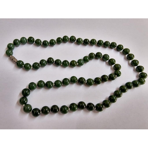 687 - Jade / Jadeite Stone Necklace with Silver Tone Screw Clasp, (Approx. L: 65cm, Ø: 9mm)