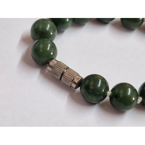 687 - Jade / Jadeite Stone Necklace with Silver Tone Screw Clasp, (Approx. L: 65cm, Ø: 9mm)