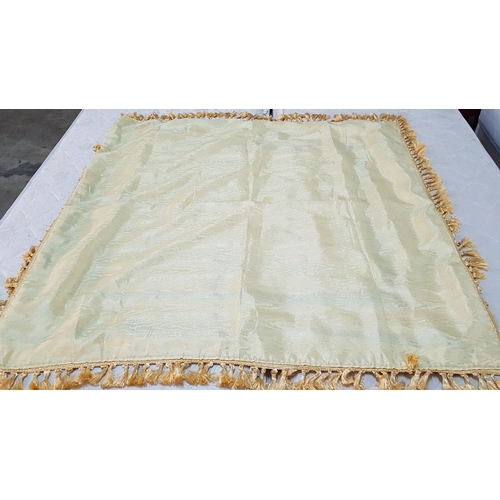 685 - Oriental Style Double Sided Table Cloth with Gold Fringes; Gold Tone / Gold and Navy Blue Geometric ... 