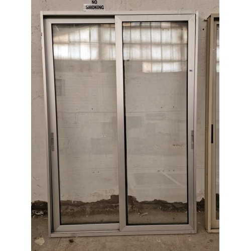 696 - Grey Colour Alumiunium Double Glazed Sliding Patio Doors in Frame, (Approx. 152 x 224cm)