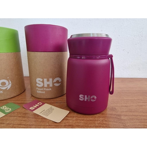 127 - 2 x SHO Food Flasks (530ml) in Original Box, Unused; Stylish & Colourful Vacuum Insulated, Double Wa... 