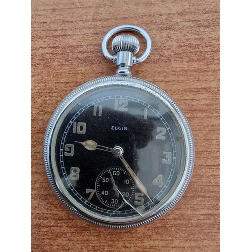 22 - Vintage 'ELGIN' Pocket Watch with Black Face in White Metal Case and Waltham 16s Nine Jewels Adjusta... 