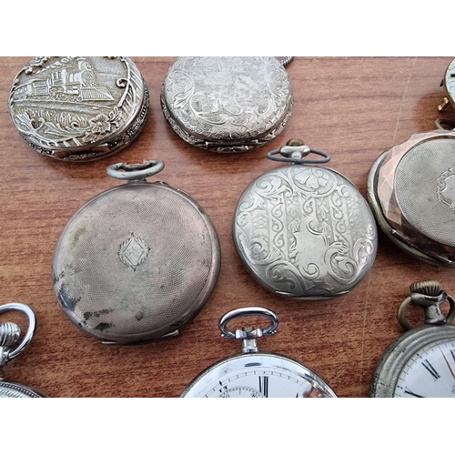 22 - Vintage 'ELGIN' Pocket Watch with Black Face in White Metal Case and Waltham 16s Nine Jewels Adjusta... 