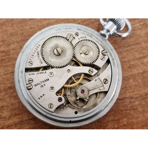 22 - Vintage 'ELGIN' Pocket Watch with Black Face in White Metal Case and Waltham 16s Nine Jewels Adjusta... 