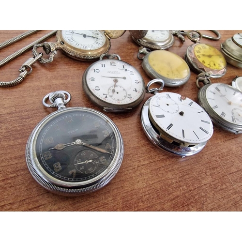 22 - Vintage 'ELGIN' Pocket Watch with Black Face in White Metal Case and Waltham 16s Nine Jewels Adjusta... 