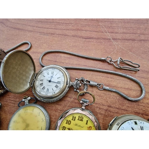 22 - Vintage 'ELGIN' Pocket Watch with Black Face in White Metal Case and Waltham 16s Nine Jewels Adjusta... 