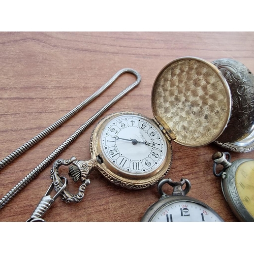 22 - Vintage 'ELGIN' Pocket Watch with Black Face in White Metal Case and Waltham 16s Nine Jewels Adjusta... 