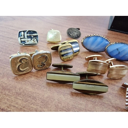 23 - Large Collection of Vintage Assorted Cufflinks (11 x Pairs and 3 Others), in Vintage Box with Presse... 