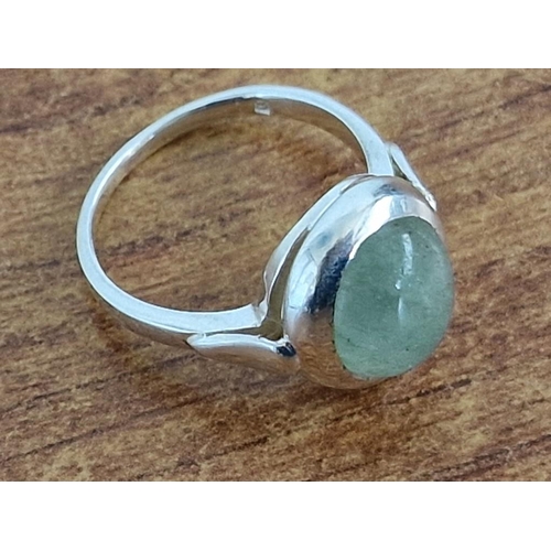 267 - Silver Ring (925) with Large Oval Shape Aventurine (Light Green Semi-Precious Stone), (Approx. Size:... 