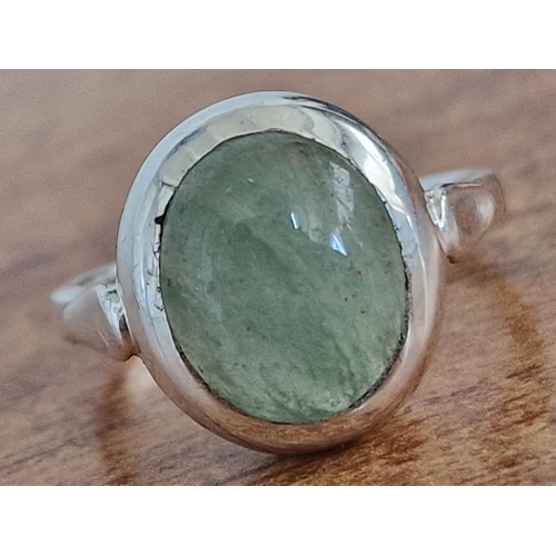 267 - Silver Ring (925) with Large Oval Shape Aventurine (Light Green Semi-Precious Stone), (Approx. Size:... 