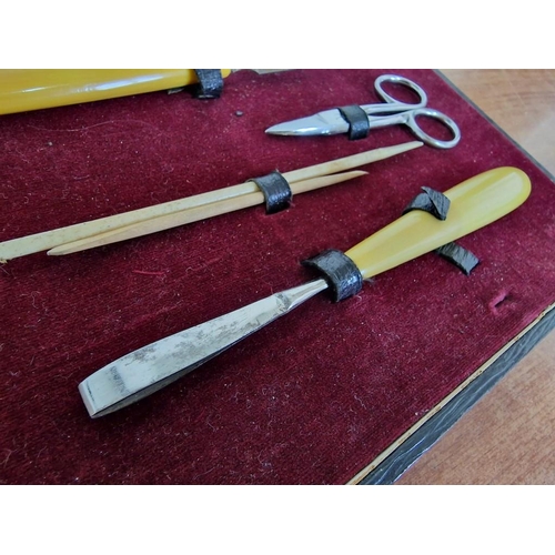 277 - Antique Manicure Set in Fitted Case; Nail Files, Nail Scissors, etc, Nb. Case a/f.