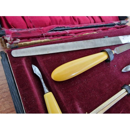 277 - Antique Manicure Set in Fitted Case; Nail Files, Nail Scissors, etc, Nb. Case a/f.