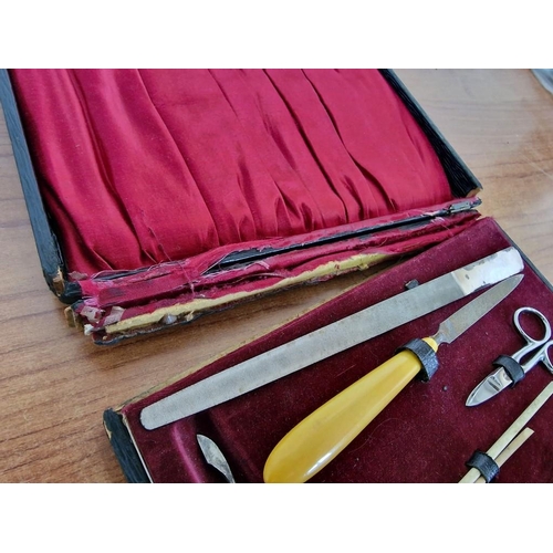 277 - Antique Manicure Set in Fitted Case; Nail Files, Nail Scissors, etc, Nb. Case a/f.