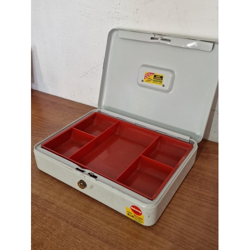 390 - Metal Cash Tin with Removable Coin Drawer, (Approx. 31 x 24 x 8cm), Nb. Lock a/f, No Key.