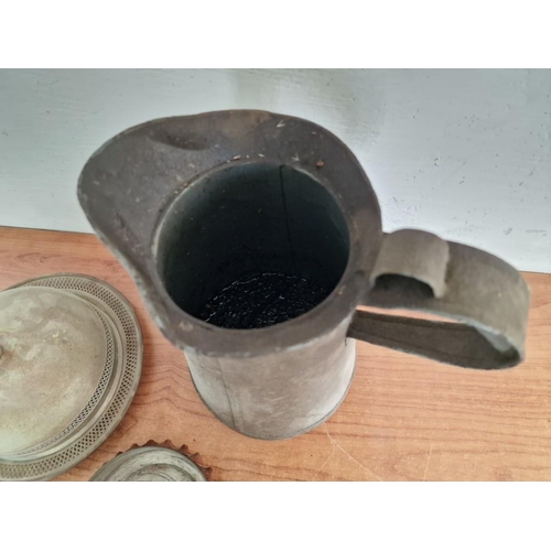 92 - Large Vintage Galvanised Metal Jug, (Approx. H: 31cm), Together with Round Plate with Dome Cover and... 