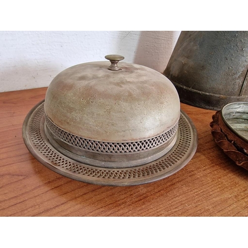 92 - Large Vintage Galvanised Metal Jug, (Approx. H: 31cm), Together with Round Plate with Dome Cover and... 