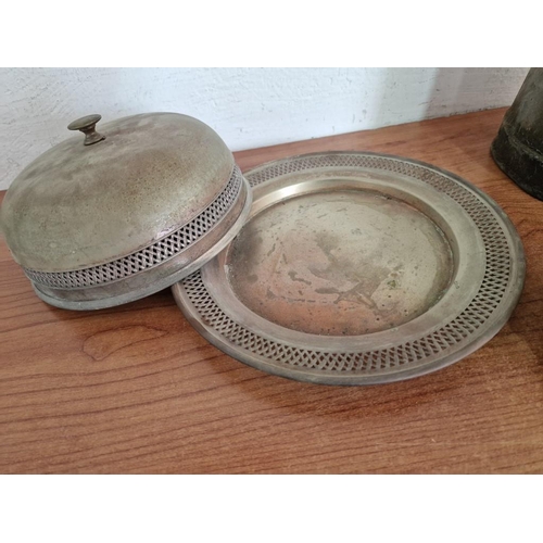 92 - Large Vintage Galvanised Metal Jug, (Approx. H: 31cm), Together with Round Plate with Dome Cover and... 