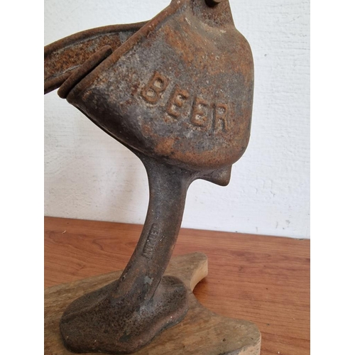 94 - Antique Cast Iron Press, Stamped 'Beer', 'Bona', 'Germany', Mounted on Wood