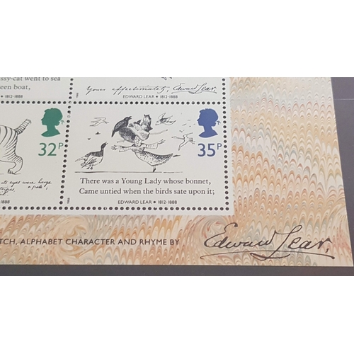 180 - GB 1988 Edward Lear, Miniature Sheet, Mint Stamp Sheet, Issued by the Royal Mail on 6th September 19... 