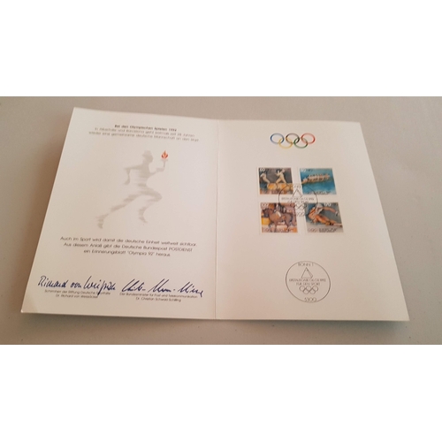 181 - Sport on Postage Stamps: '1992 Olympic Games Four German Stamps in Booklet Canceled Bonn1' and 'Roya... 