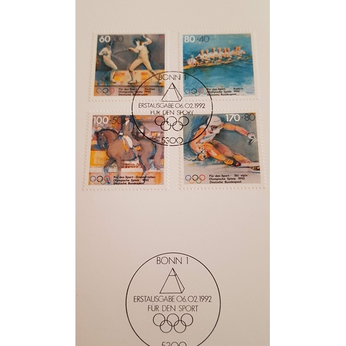 181 - Sport on Postage Stamps: '1992 Olympic Games Four German Stamps in Booklet Canceled Bonn1' and 'Roya... 