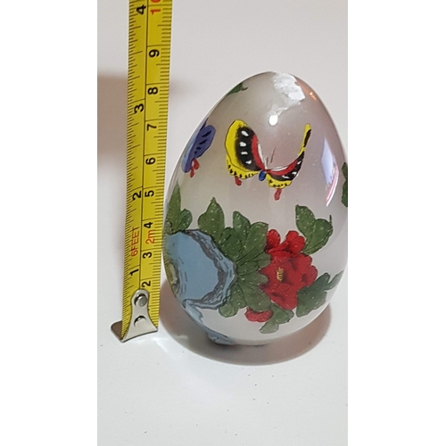 191 - Chinese Reverse Painted Glass Egg with Wooden Stand, Large 'Butterfly and Flowers' Pattern, Approx, ... 