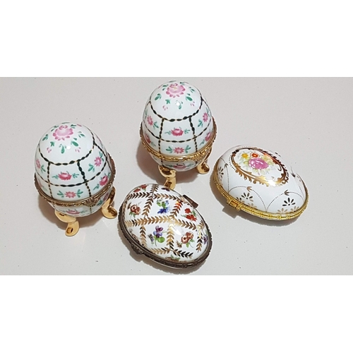 192 - Decorative Porcelain Egg Shape 4x Trinket Boxes, Floral Pattern and Gold-Plated Rim/Closure, 2x Appr... 