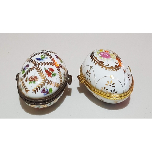 192 - Decorative Porcelain Egg Shape 4x Trinket Boxes, Floral Pattern and Gold-Plated Rim/Closure, 2x Appr... 