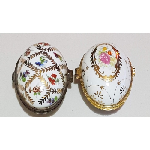 192 - Decorative Porcelain Egg Shape 4x Trinket Boxes, Floral Pattern and Gold-Plated Rim/Closure, 2x Appr... 