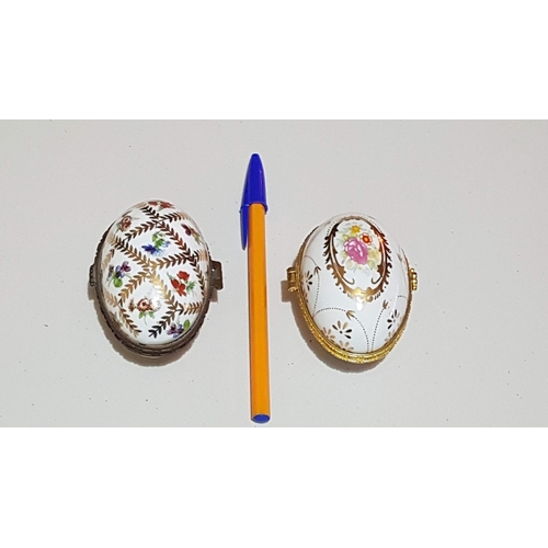 192 - Decorative Porcelain Egg Shape 4x Trinket Boxes, Floral Pattern and Gold-Plated Rim/Closure, 2x Appr... 