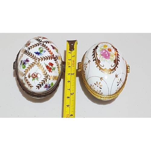 192 - Decorative Porcelain Egg Shape 4x Trinket Boxes, Floral Pattern and Gold-Plated Rim/Closure, 2x Appr... 