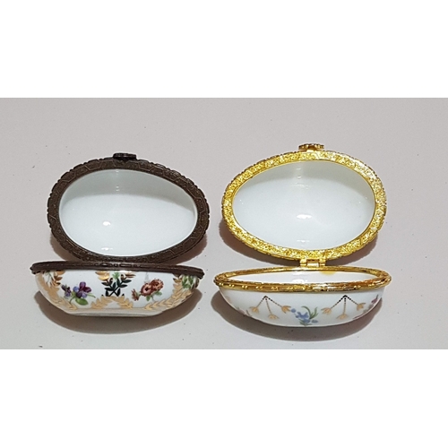 192 - Decorative Porcelain Egg Shape 4x Trinket Boxes, Floral Pattern and Gold-Plated Rim/Closure, 2x Appr... 