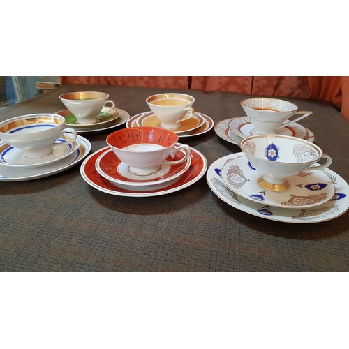 189 - Vintage 50s-60s, Various German Brands Porcelain 6x 'Trio' Tea/Coffee Sets (Cup, Saucer, Cake Plate ... 