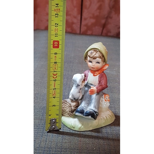 200 - Vintage Arnart 5th Avenue Porcelain Mini Figurine of Little Boy Sitting on a Log with Dog, 1#1582N, ... 