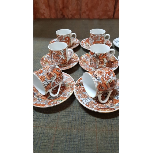 206 - 2x Classic Porcelain Sets in Different Pattern and Color, 6x Cups and 6x Saucers Each Set.   (24)