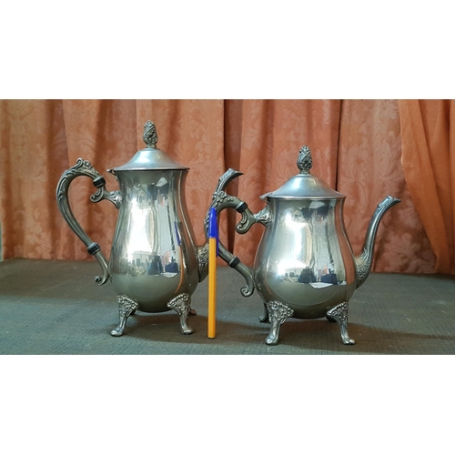 210 - Vintage Silver Plated 4-cs Tea/Coffee Set, Coffee Pot, Tea Pot, Sugar Bowl and Creamer, Floral Patte... 