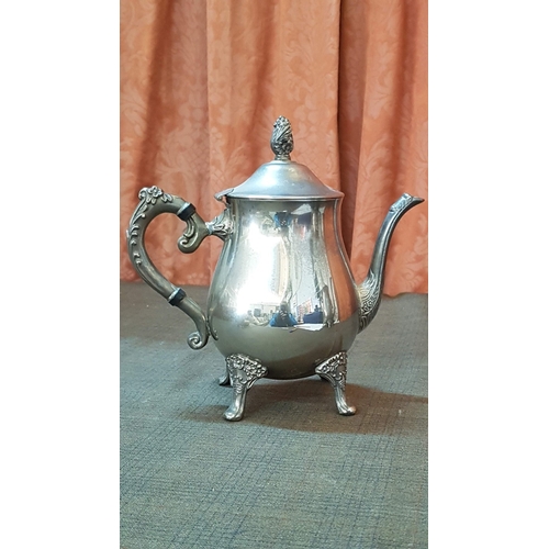 210 - Vintage Silver Plated 4-cs Tea/Coffee Set, Coffee Pot, Tea Pot, Sugar Bowl and Creamer, Floral Patte... 