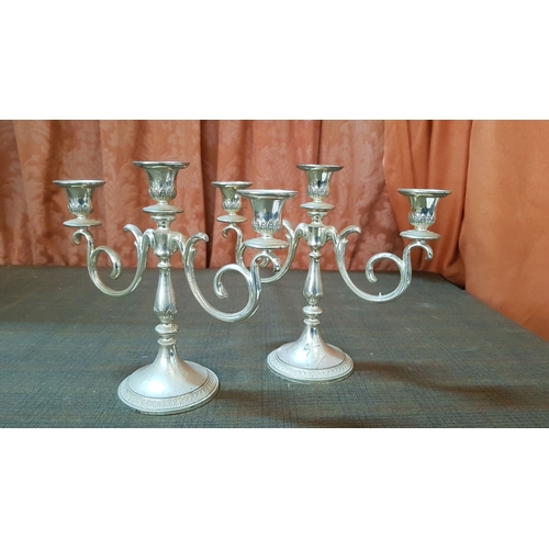 211 - Vintage Style White Metal Candle Holders, One High Ornate 3-Arms Candle Holder (H: 24cm), 2x Matchin... 