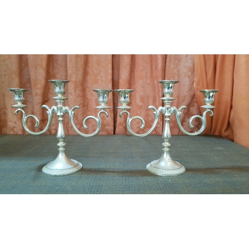 211 - Vintage Style White Metal Candle Holders, One High Ornate 3-Arms Candle Holder (H: 24cm), 2x Matchin... 