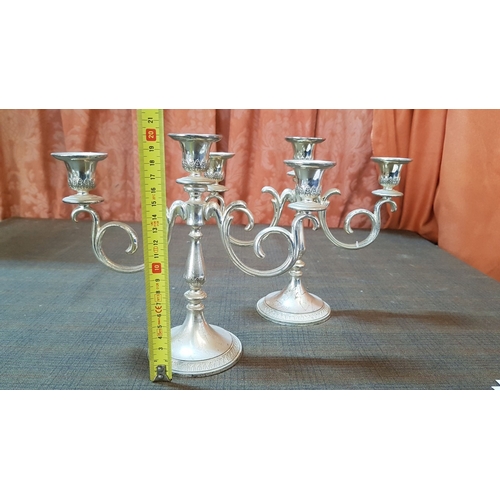 211 - Vintage Style White Metal Candle Holders, One High Ornate 3-Arms Candle Holder (H: 24cm), 2x Matchin... 