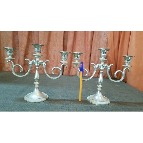 211 - Vintage Style White Metal Candle Holders, One High Ornate 3-Arms Candle Holder (H: 24cm), 2x Matchin... 