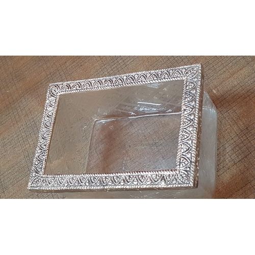 252 - 19th Century Ornate Cut Etched Glass Rectangular Casket Biscuit Dish with  Ornate White Metal Decora... 