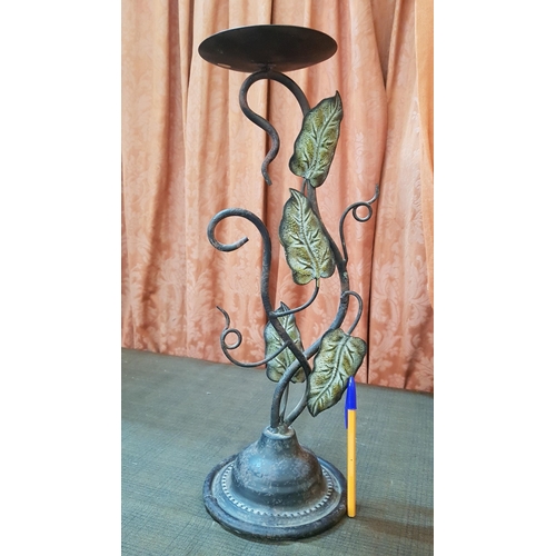 257 - Stylish Metal Art, 4x Different Candle Holders Decorated with  Leaves, H: 30cm, H:39cm, H:48cm, H:50... 