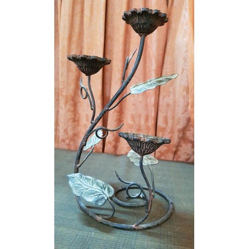 257 - Stylish Metal Art, 4x Different Candle Holders Decorated with  Leaves, H: 30cm, H:39cm, H:48cm, H:50... 